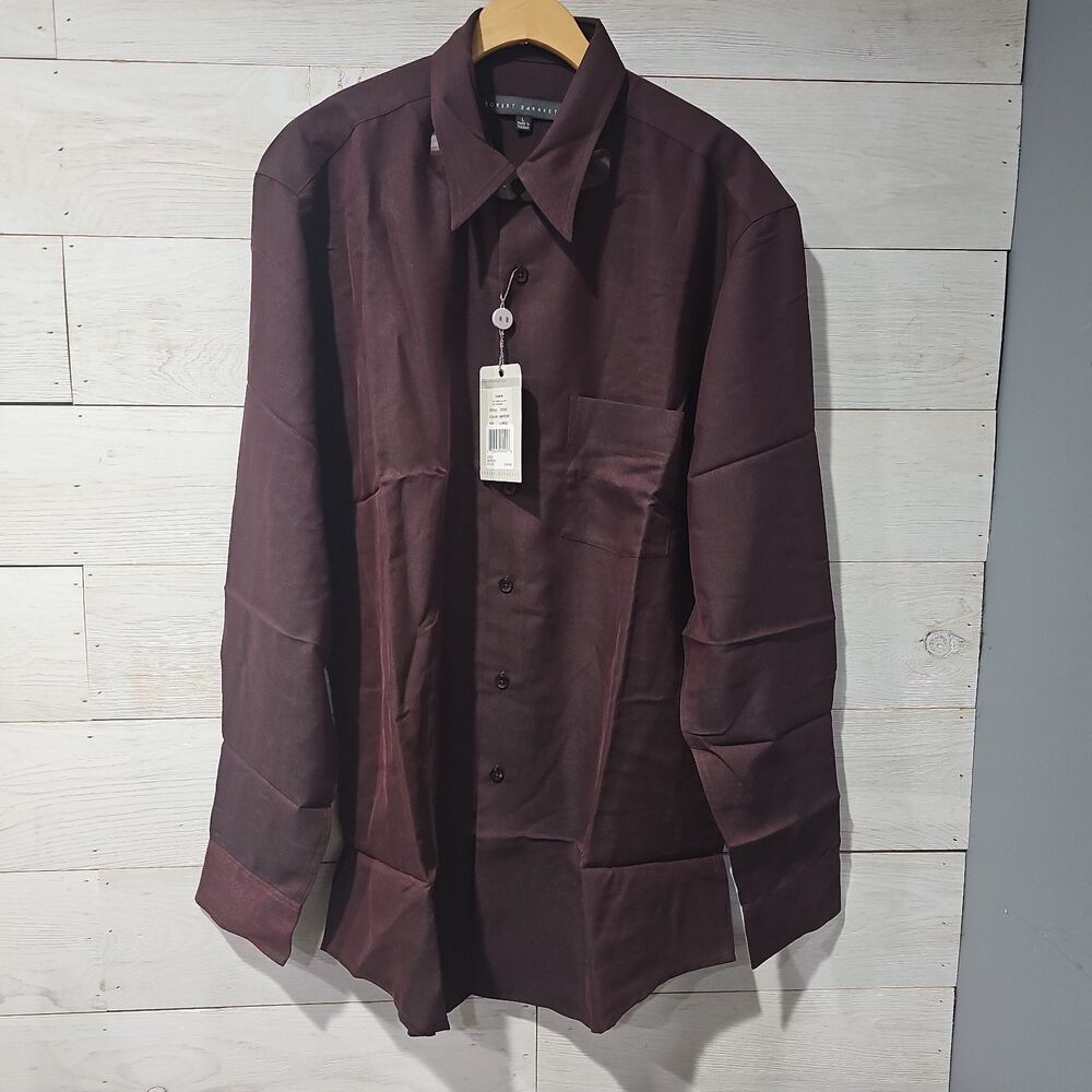 Robert Barakett Loano Shirt Men Large Maroon Tencel Blend Button Up 32333